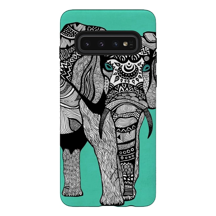 Galaxy S10 StrongFit Turquoise Elephant by Pom Graphic Design