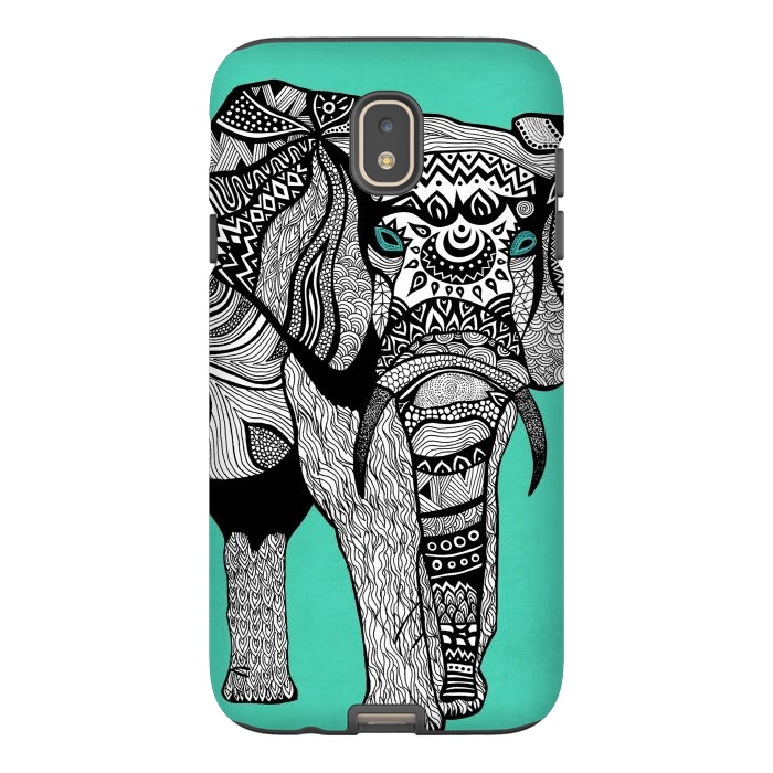 Galaxy J7 StrongFit Turquoise Elephant by Pom Graphic Design