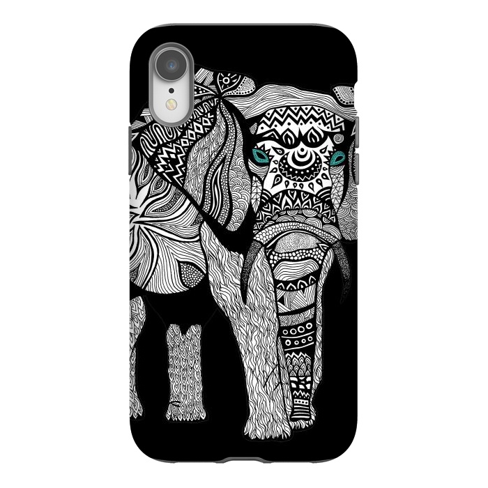 iPhone Xr StrongFit Elephant of Namibia B n W by Pom Graphic Design