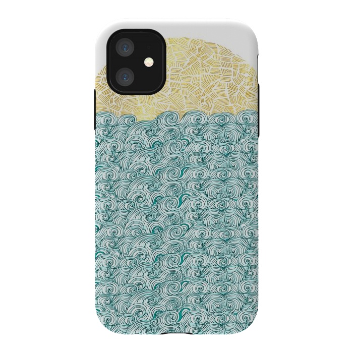 iPhone 11 StrongFit Sea Waves Sun by Pom Graphic Design