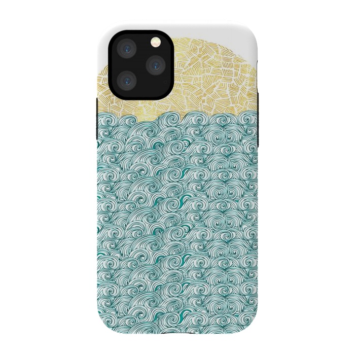 iPhone 11 Pro StrongFit Sea Waves Sun by Pom Graphic Design