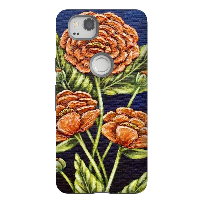 Pixel 2 StrongFit Orange Peonies by Denise Cassidy Wood