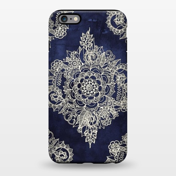 iPhone 6/6s plus StrongFit Cream Floral Moroccan Pattern on Deep Indigo Ink by Micklyn Le Feuvre