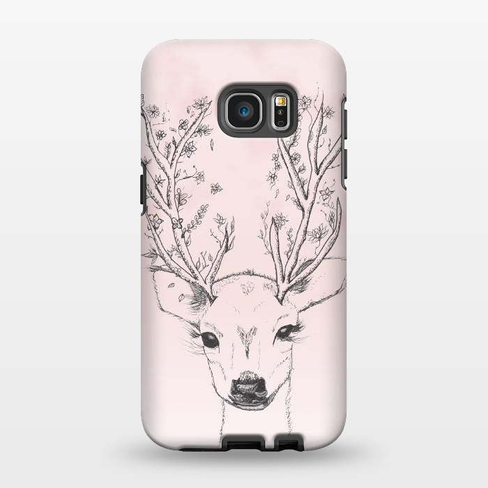Galaxy S7 EDGE StrongFit Cute Handdrawn Floral Deer Antlers Pink by Girly Trend