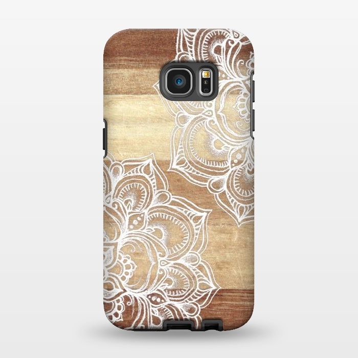 Galaxy S7 EDGE StrongFit White doodles on blonde wood by Micklyn Le Feuvre