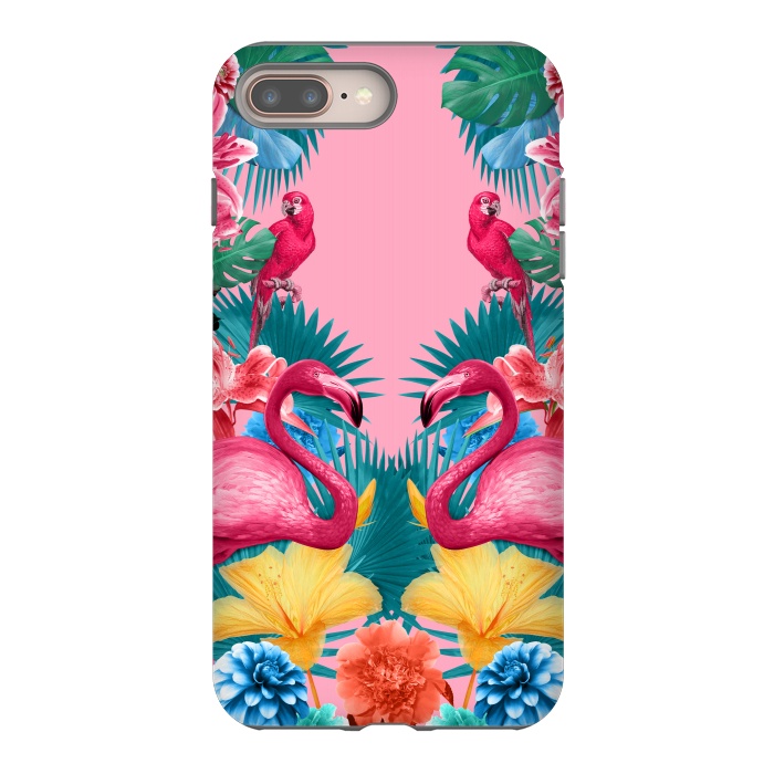 iPhone 7 plus StrongFit Flamingo and Tropical garden by Burcu Korkmazyurek