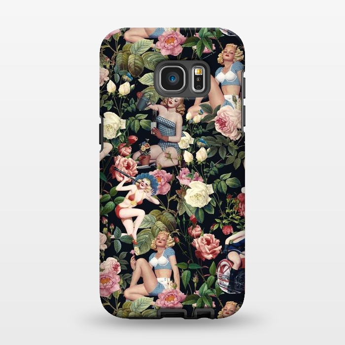 Galaxy S7 EDGE StrongFit Floral and Pin Up Girls Pattern by Burcu Korkmazyurek