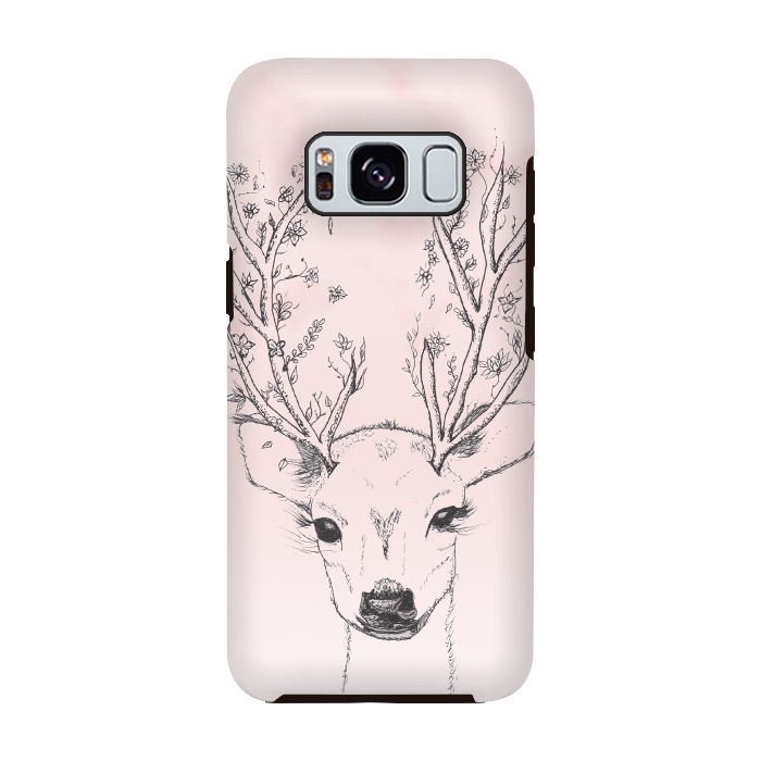 Galaxy S8 StrongFit Cute Handdrawn Floral Deer Antlers Pink by Girly Trend