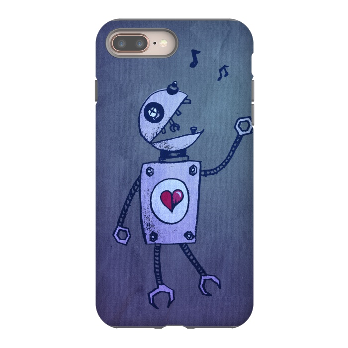 iPhone 7 plus StrongFit Blue Happy Cartoon Singing Robot by Boriana Giormova