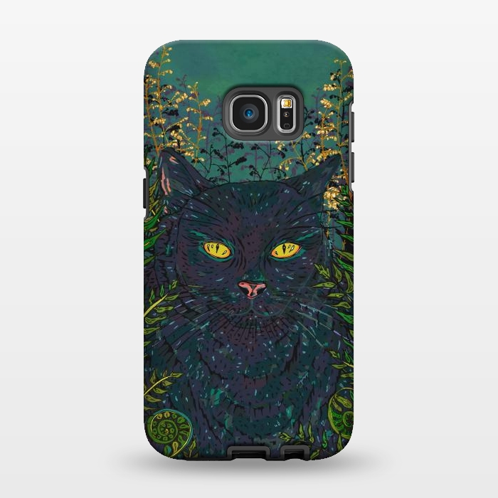 Galaxy S7 EDGE StrongFit Black Cat in Ferns by Lotti Brown