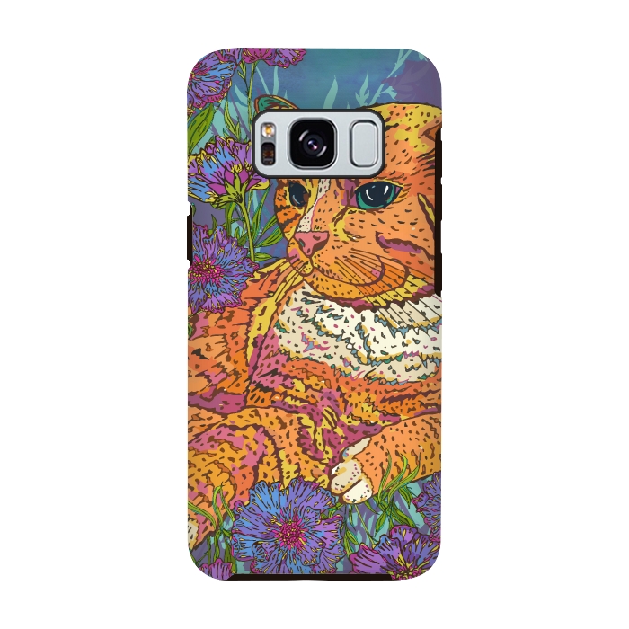Galaxy S8 StrongFit Ginger Cat in Flowers by Lotti Brown