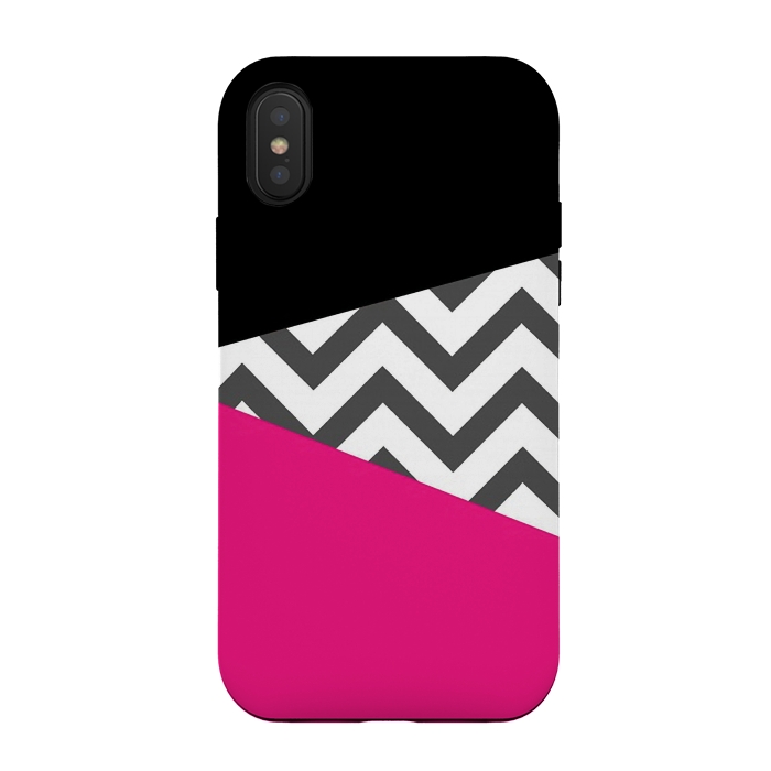 iPhone Xs / X StrongFit Color Blocked Chevron Black Pink  by Josie Steinfort 