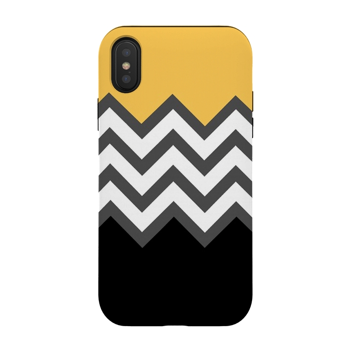 iPhone Xs / X StrongFit Color Blocked Chevron Black Yellow by Josie Steinfort 