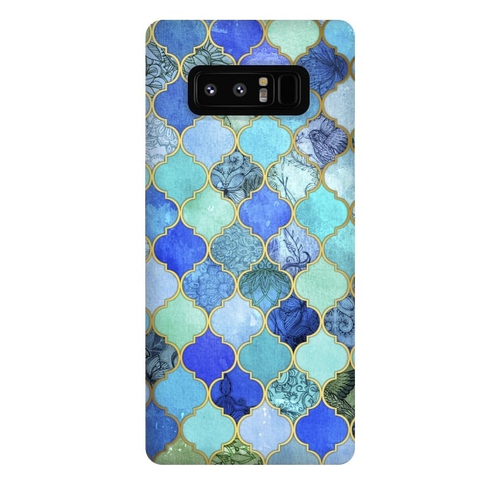 Galaxy Note 8 StrongFit Cobalt Blue Aqua and Gold Decorative Moroccan Tile Pattern by Micklyn Le Feuvre