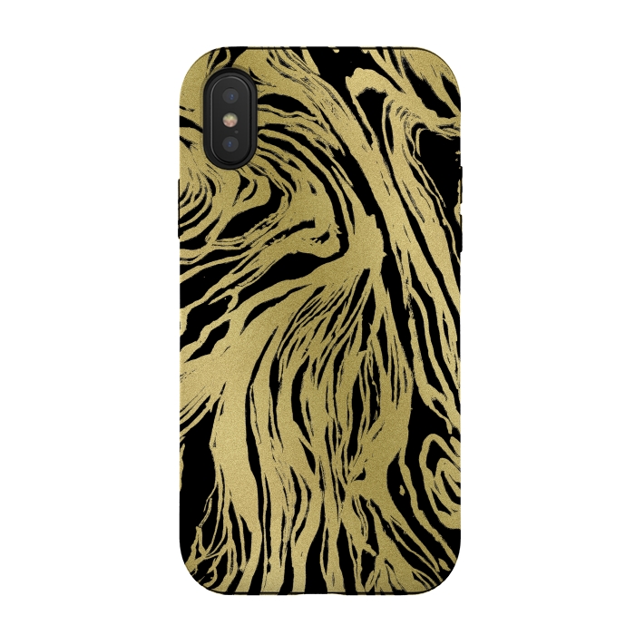 iPhone Xs / X StrongFit Black and Gold Marble by Caitlin Workman