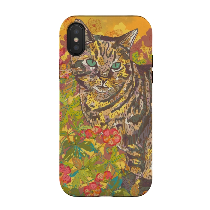 iPhone Xs / X StrongFit Tabby Cat in Geraniums by Lotti Brown