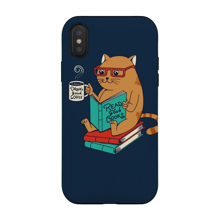 iPhone Xs / X StrongFit Cat drink good coffee read good books by Coffee Man