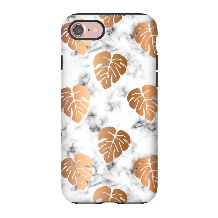 iPhone 7 StrongFit Golden Monstera on Marble Pattern 048 by Jelena Obradovic