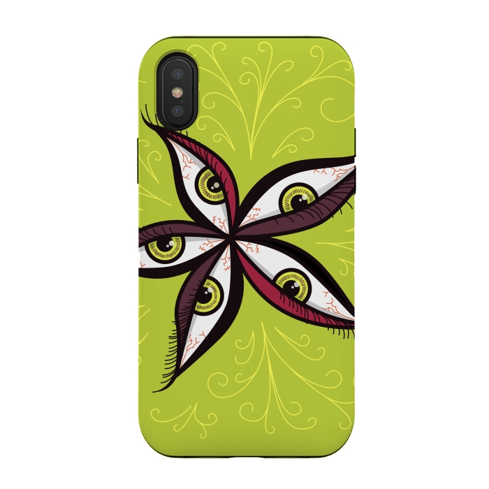 iPhone Xs / X StrongFit Weird Abstract Green Eyes Flower by Boriana Giormova