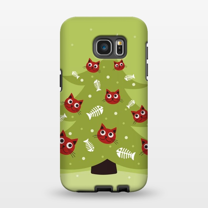 Galaxy S7 EDGE StrongFit Cat Christmas Tree With Fish Ornaments by Boriana Giormova