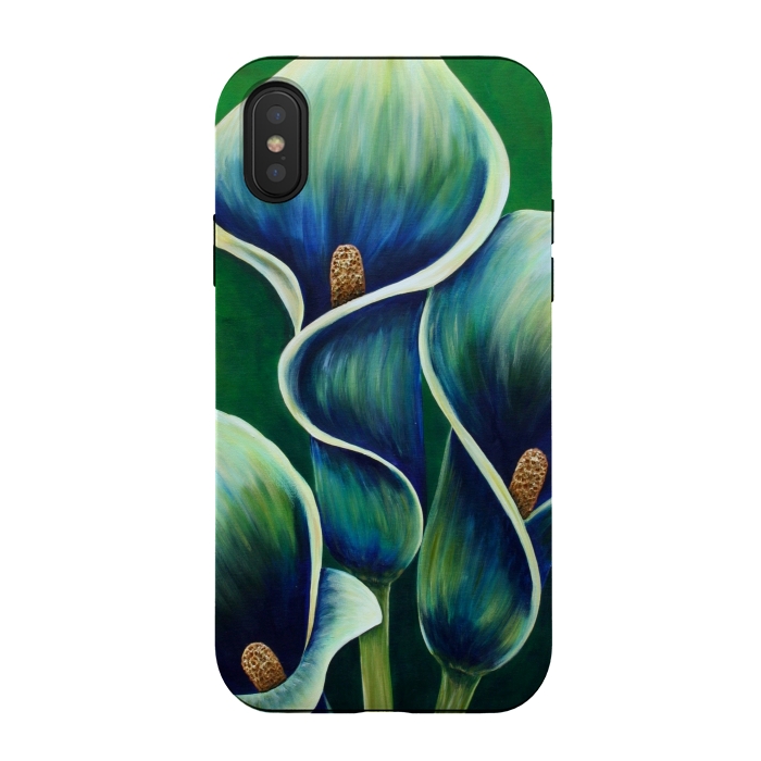 iPhone Xs / X StrongFit Blue Calla Lilies by Denise Cassidy Wood