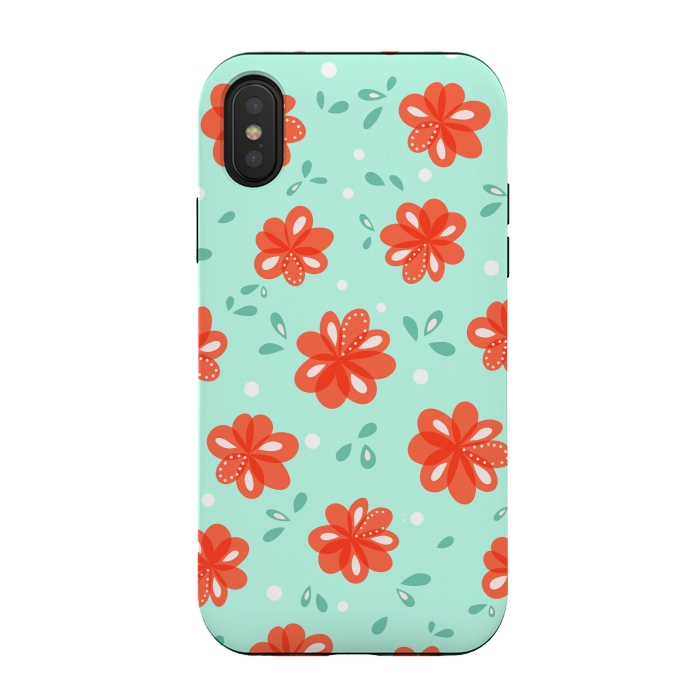 iPhone Xs / X StrongFit Cheerful Decorative Red Flowers Pattern by Boriana Giormova