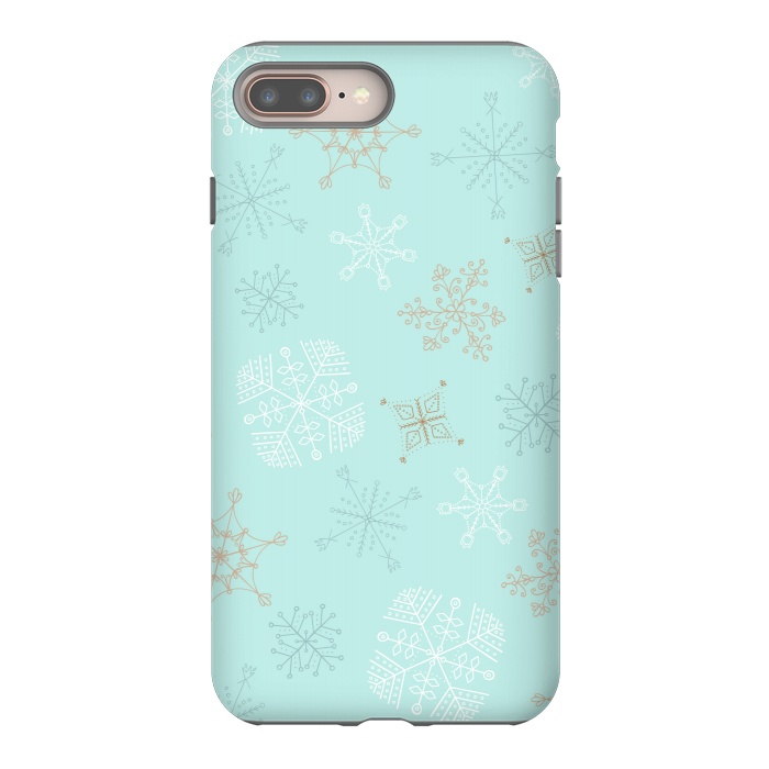 iPhone 7 plus StrongFit Wintery Gold Snowflakes on Blue by Paula Ohreen