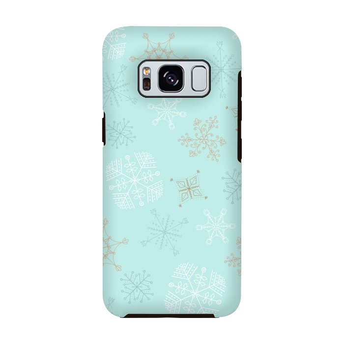 Galaxy S8 StrongFit Wintery Gold Snowflakes on Blue by Paula Ohreen