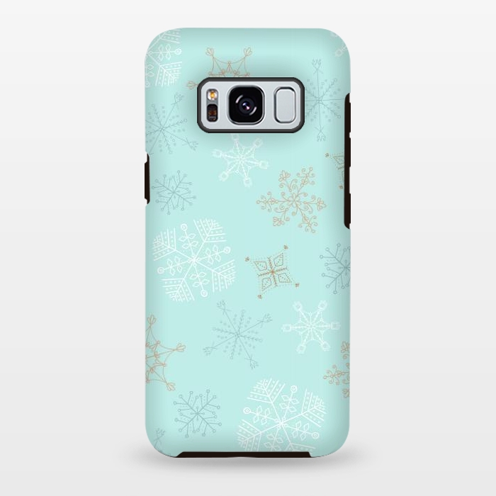 Galaxy S8 plus StrongFit Wintery Gold Snowflakes on Blue by Paula Ohreen