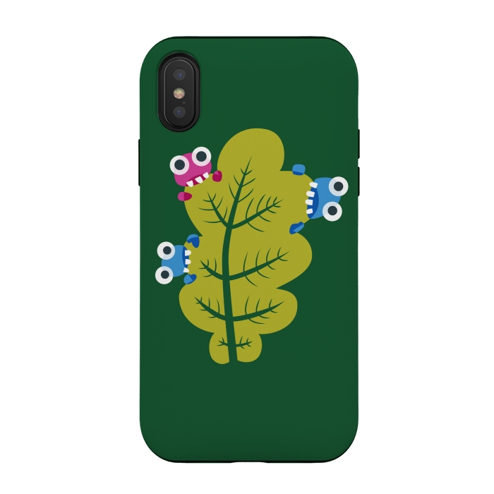 iPhone Xs / X StrongFit Cute Cartoon Bugs Eat Green Leaf by Boriana Giormova