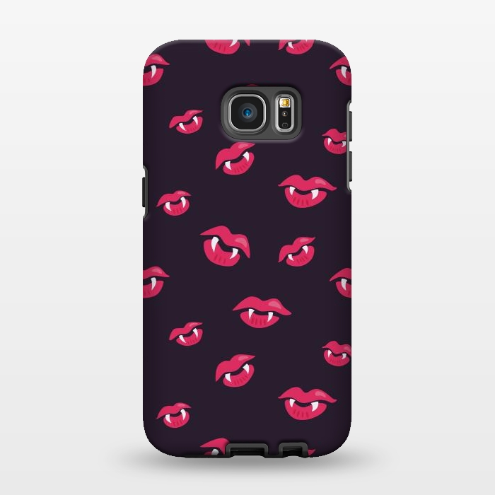 Galaxy S7 EDGE StrongFit Pink Vampire Lips And Fangs Pattern by Boriana Giormova