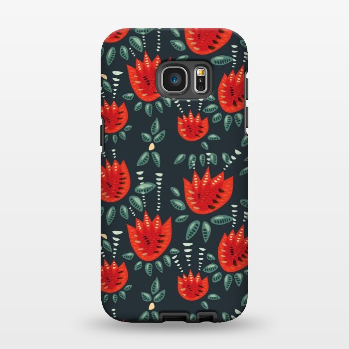 Galaxy S7 EDGE StrongFit Red Tulips Dark Floral Pattern by Boriana Giormova