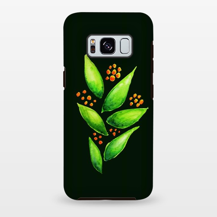 Galaxy S8 plus StrongFit Abstract watercolor green plant with orange berries by Boriana Giormova