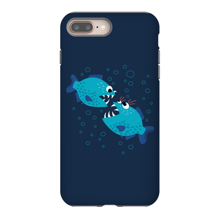 iPhone 7 plus StrongFit Gossiping Blue Cartoon Piranha Fish by Boriana Giormova