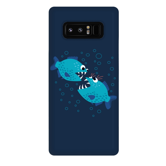 Galaxy Note 8 StrongFit Gossiping Blue Cartoon Piranha Fish by Boriana Giormova
