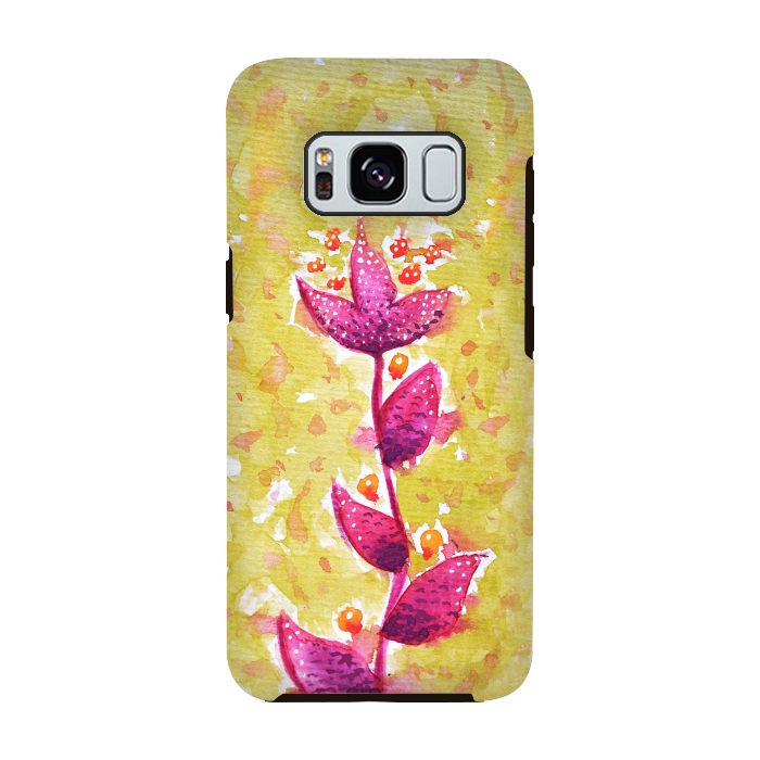Galaxy S8 StrongFit Abstract Watercolor Flower In Purple And Green by Boriana Giormova
