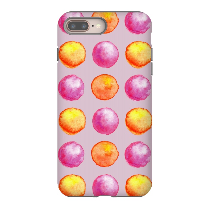 iPhone 7 plus StrongFit Juicy Watercolor Pink And Orange Spheres Pattern by Boriana Giormova