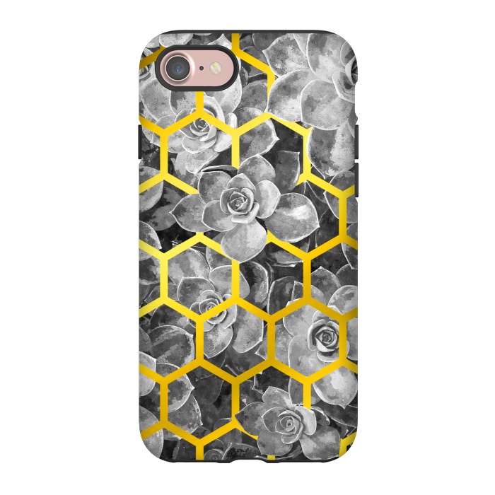 iPhone 7 StrongFit Black and White Succulent Gold Geometric by Alemi