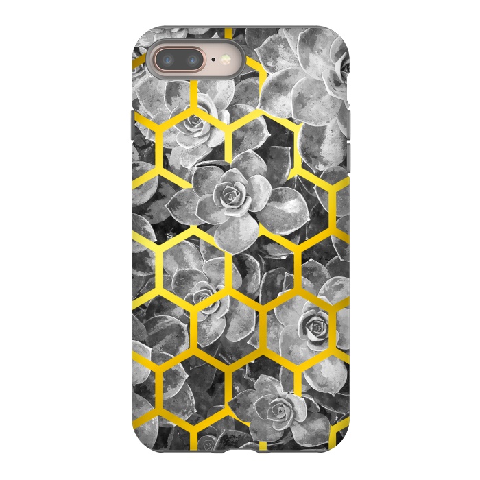 iPhone 7 plus StrongFit Black and White Succulent Gold Geometric by Alemi