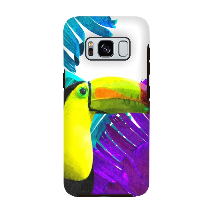 Galaxy S8 StrongFit Tropical Toucan Palm Leaves by Alemi