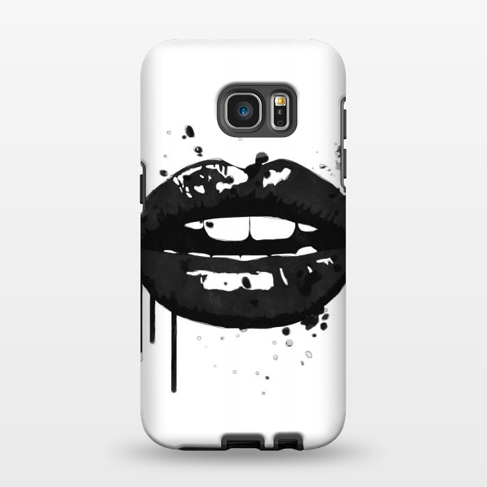 Galaxy S7 EDGE StrongFit Black Lips Fashion Illustration by Alemi