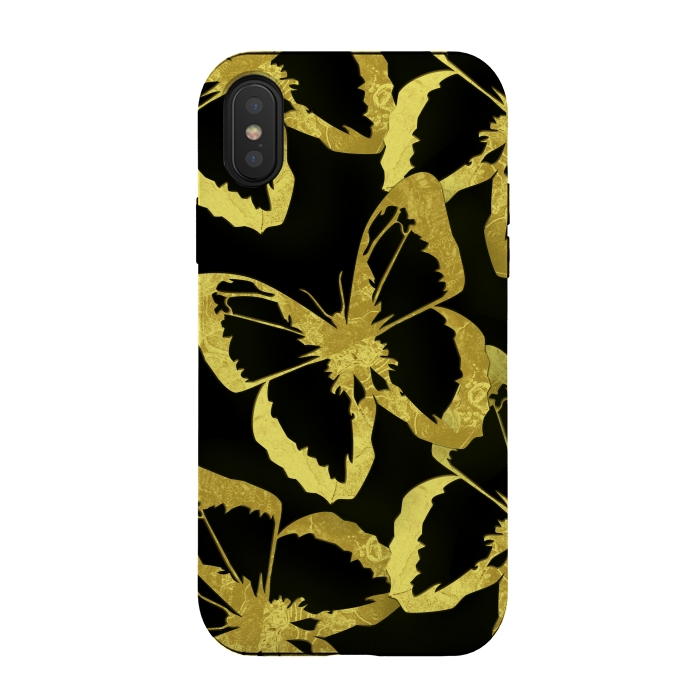 iPhone Xs / X StrongFit Black and Gold Butterflies by Alemi