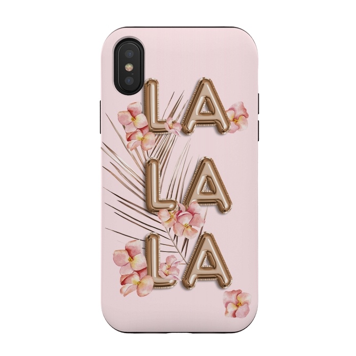 iPhone Xs / X StrongFit LA LA LA - Fun Shiny Rose Gold Girly Flower Typography  by  Utart