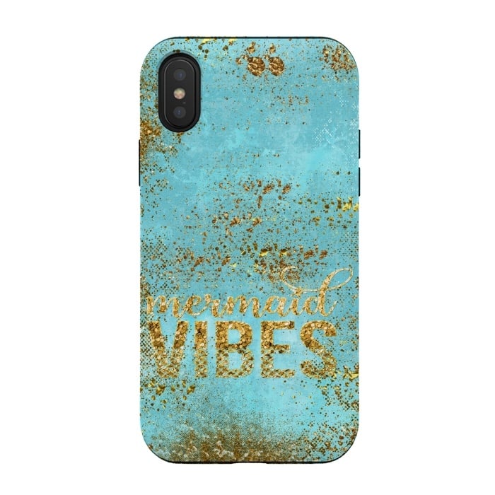 iPhone Xs / X StrongFit Mermaid Vibes - Teal & Gold Glitter Typography by  Utart