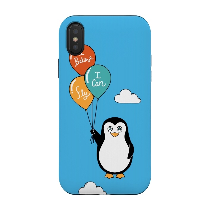 iPhone Xs / X StrongFit Penguin I Believe I Can Fly by Coffee Man