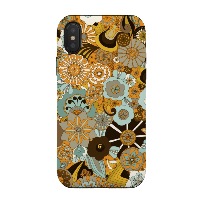 iPhone Xs / X StrongFit Flowers, Flowers Everywhere Mustard and Blue by Paula Ohreen