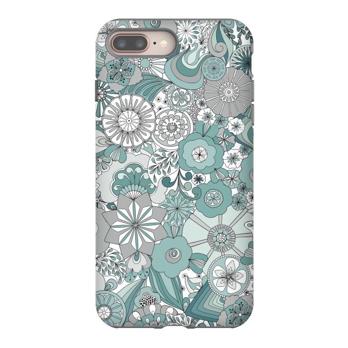 iPhone 7 plus StrongFit Flowers, Flowers Everywhere Teal and Gray by Paula Ohreen