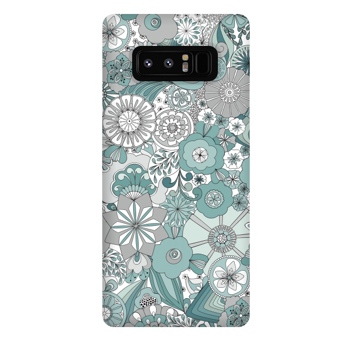 Galaxy Note 8 StrongFit Flowers, Flowers Everywhere Teal and Gray by Paula Ohreen
