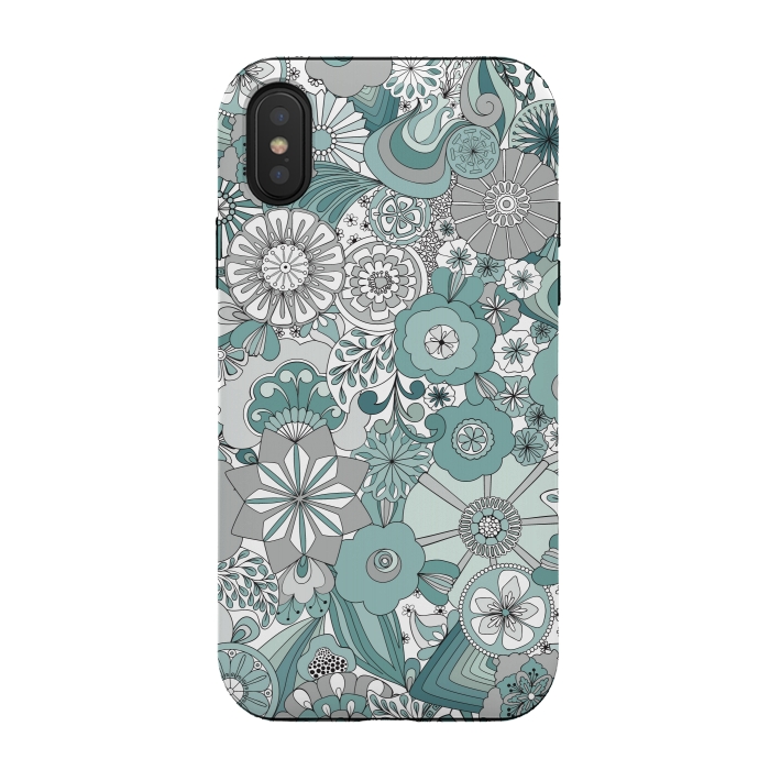 iPhone Xs / X StrongFit Flowers, Flowers Everywhere Teal and Gray by Paula Ohreen