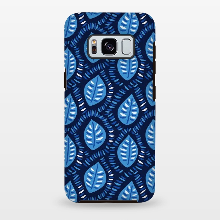 Galaxy S8 plus StrongFit Blue Decorative Geometric Leaves Pattern by Boriana Giormova